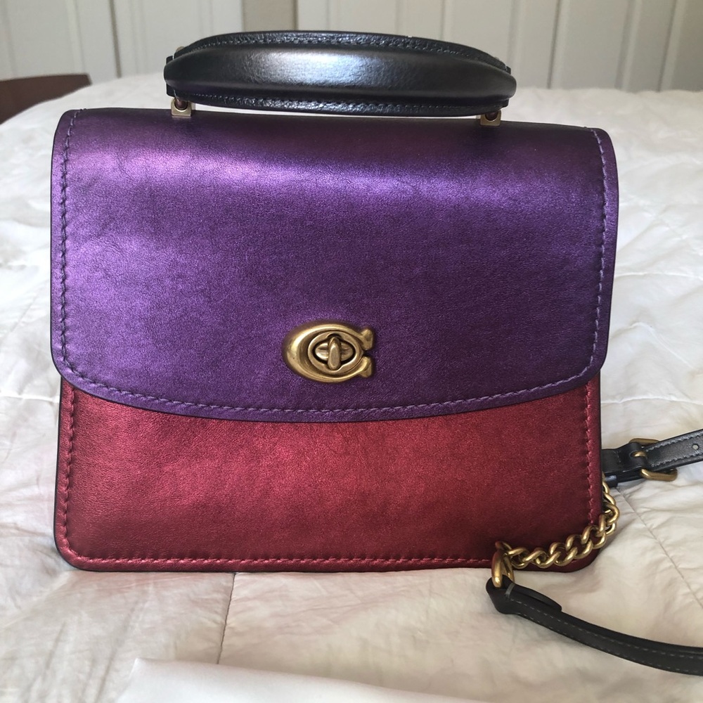 COACH METALLIC COLORBLOCK PARKER TOPHANDLE SATCHEL
